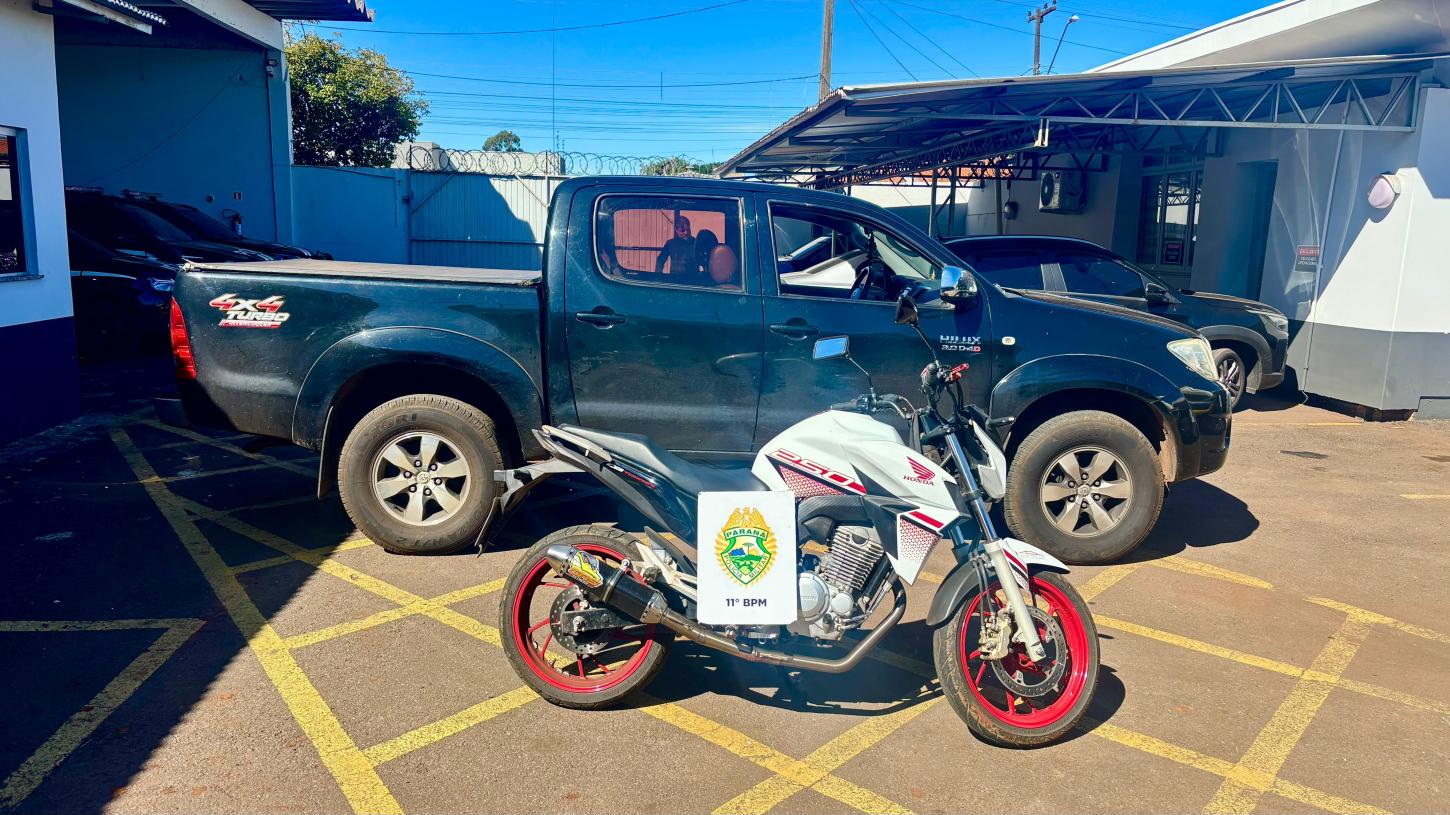 PM recupera motocicleta e caminhonete furtadas no centro de Campo Mourão