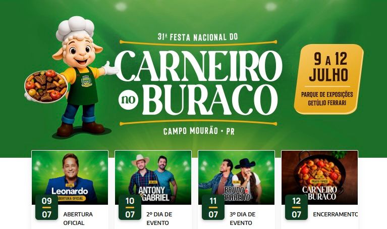 Programação da Festa Nacional do Carneiro no Buraco está disponível no site oficial